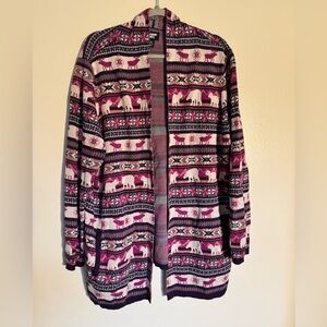 LANDS’ END Long Open Cardigan Sweater - Women's Plus Size 1X Nordic Fair Isle